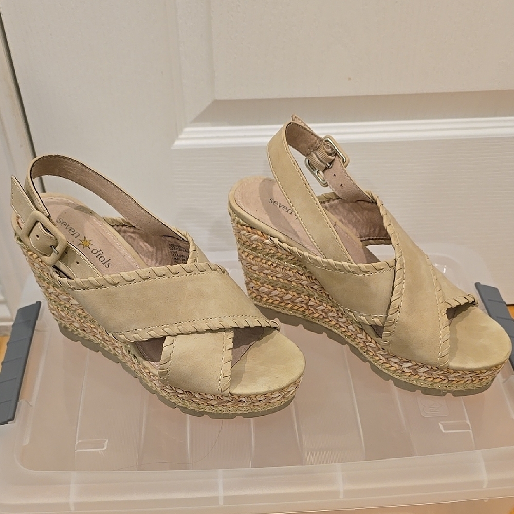 Seven Dials Tan Espadrille Wedges with Suede Straps